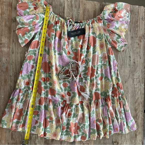Rachel Zoe Floral Dress Multicolored Braided Belt Flutter Sleeve Boho Large NWT - Picture 9 of 10